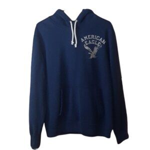 American Eagle Unisex Hooded Sweatshirt Logo Front Size M Blue White